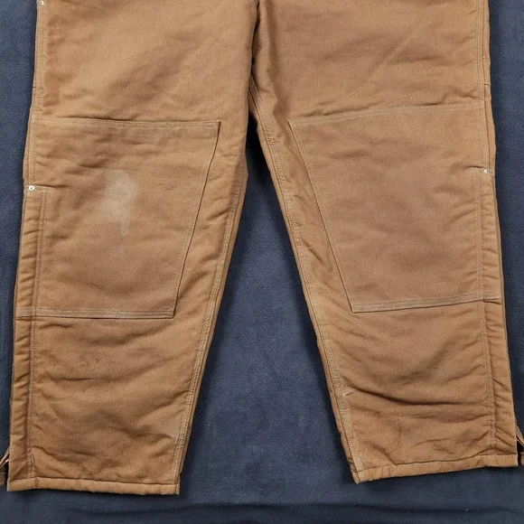 Carhartt Duck Bib Overalls Men 54x30 Brown R02 Insulated Zip Leg Double Knee USA